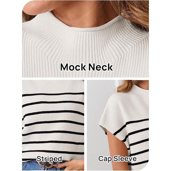 MEROKEETY Size Medium Sleeveless, Mock Neck Sweater in Blk and White - Picture 4 of 5